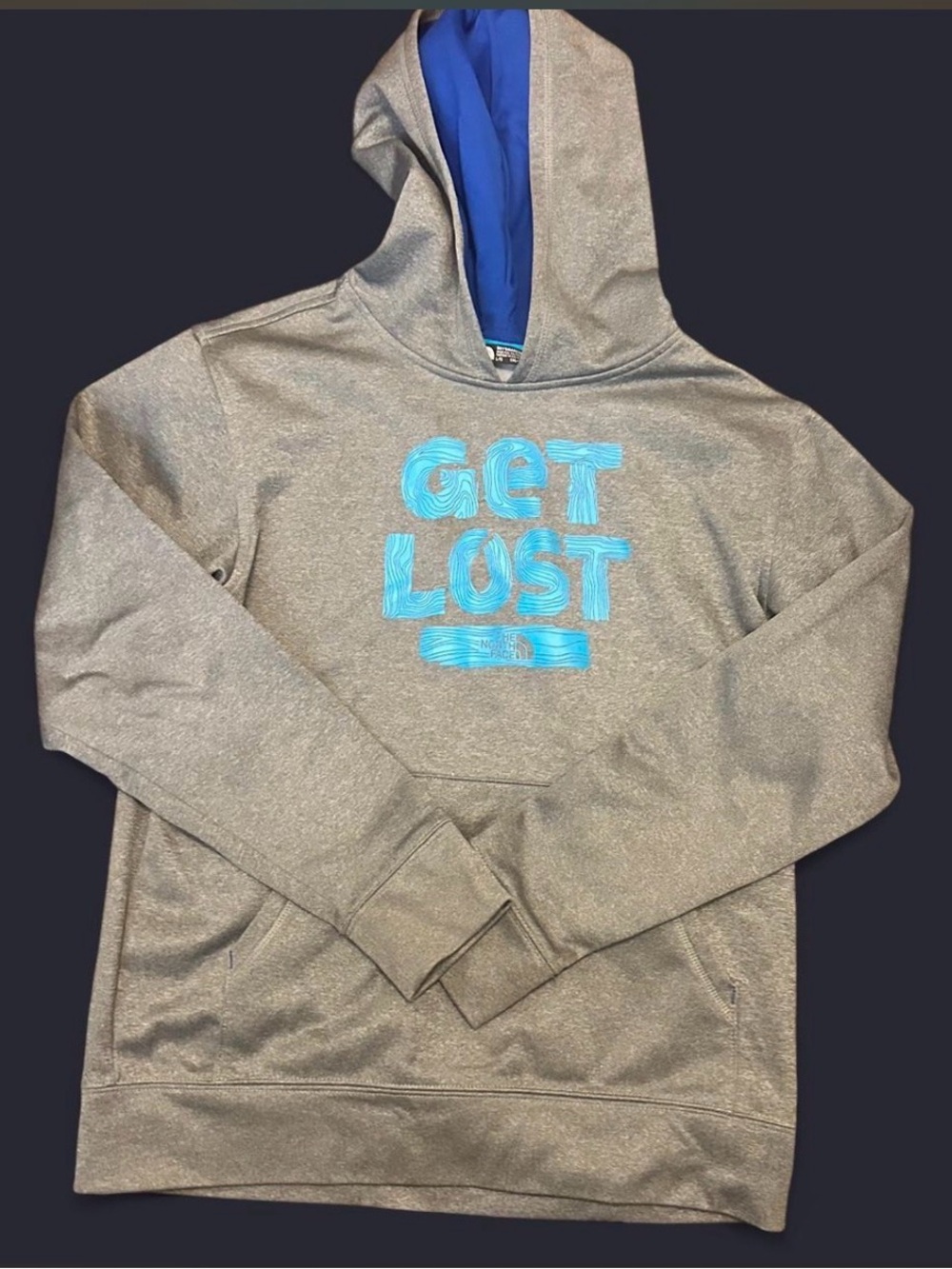 Get Lost Graphic Pullover Hoodie - Blue on Gray